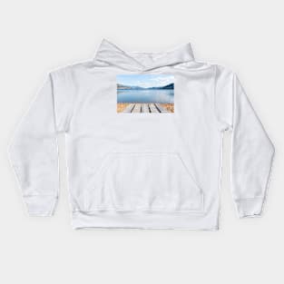 Summer View of Picnic Table and Skaha Lake Kids Hoodie